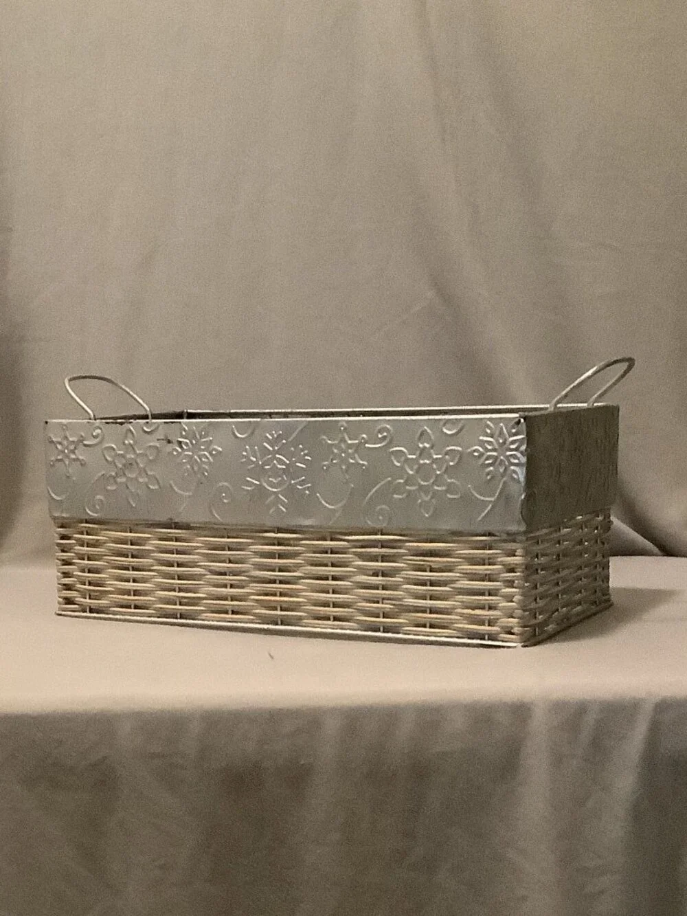 Boho Farmhouse Wicker Galvanized Metal Rectangular Basket } Planter-Shabby Chic